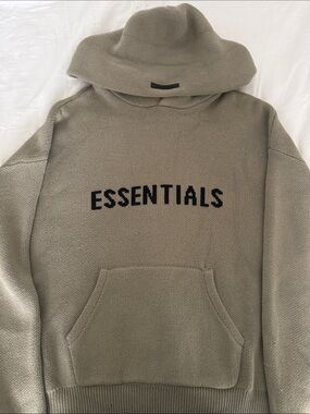 Essentials Taupe Hoodie with Black Logo Knit